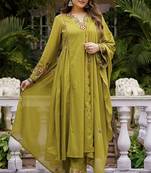 Floral embroidered pure cotton kurta trouser & dupatta set