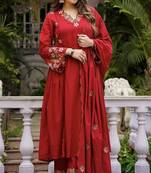 Floral embroidered pure cotton kurta trouser & dupatta set