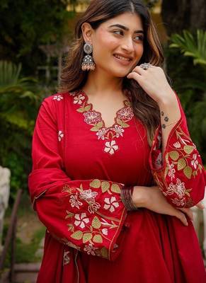 Floral embroidered  cotton kurta trouser & dupatta set 2
