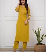 Floral embroidered pure cotton kurta & trouser set