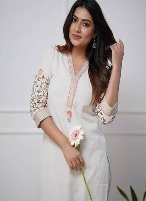Floral embroidered  cotton kurta & trouser set 1