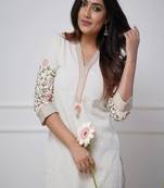 Floral embroidered pure cotton kurta & trouser set