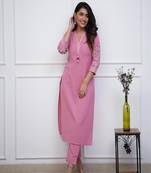 Floral embroidered pure cotton kurta & trouser set