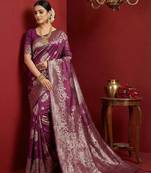 Purple color woven work silk blend saree with blouse