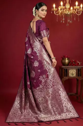 Purple color woven work silk blend saree with blouse