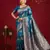 Teal blue color woven work silk blend saree with blouse