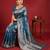 Teal blue color woven work silk blend saree with blouse