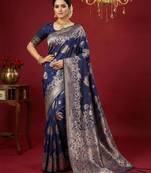 Nay blue color woven work silk blend saree with blouse