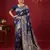 Nay blue color woven work silk blend saree with blouse