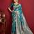 Sea green color woven work silk blend saree with blouse