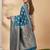 Teal blue color woven work silk blend saree with blouse