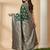 Dark green color woven work silk blend saree with blouse