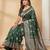 Dark green color woven work silk blend saree with blouse