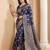Navy blue color woven work silk blend saree with blouse