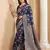 Navy blue color woven work silk blend saree with blouse