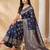 Navy blue color woven work silk blend saree with blouse