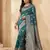 Sea green color woven work silk blend saree with blouse