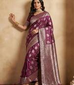 Purple color woven work silk blend saree with blouse
