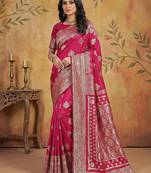 Magenta color woven work silk blend saree with blouse