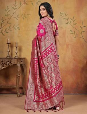 Magenta color woven work silk blend saree with blouse 2