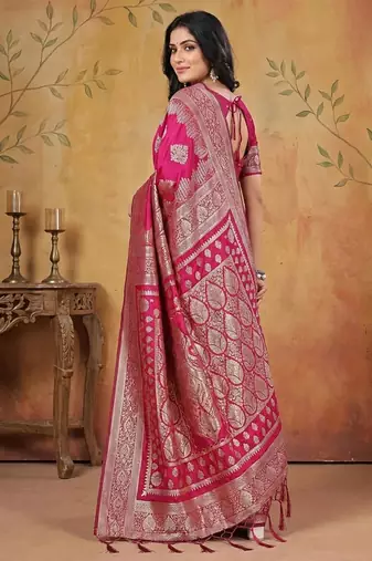 Magenta color woven work silk blend saree with blouse