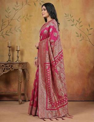Magenta color woven work silk blend saree with blouse 3
