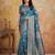 Tealblue color woven work silk blend saree with blouse