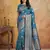 Tealblue color woven work silk blend saree with blouse
