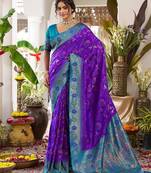 Violet color woven work soft silk party wear saree with blouse