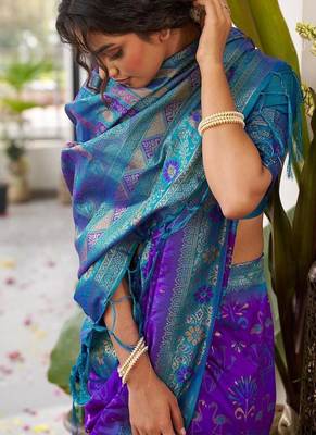 Violet color woven work soft silk blend party wear saree with blouse 2