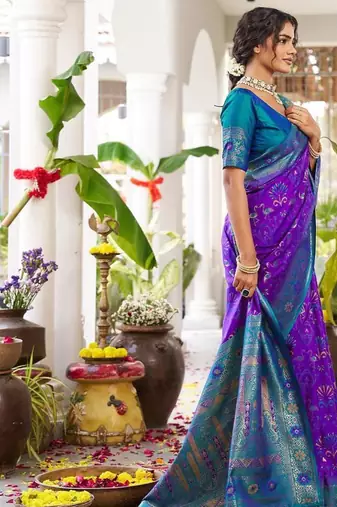 Violet color woven work soft silk blend party wear saree with blouse