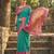 Sea green color woven work soft silk party wear saree with blouse
