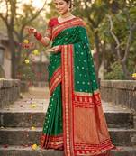 Green color woven work soft silk party wear saree with blouse