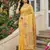 Yellow color woven work soft linen cotton saree with blouse