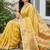Yellow color woven work soft linen cotton saree with blouse