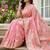 Pink color woven work soft linen cotton saree with blouse