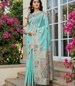 Sky blue color woven work soft linen cotton saree with blouse