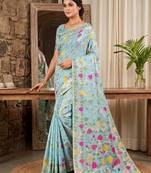 Skyblue color woven work linen cotton party wear saree with blouse