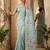 Skyblue color woven work linen cotton party wear saree with blouse