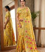 White color woven work linen cotton party wear saree with blouse