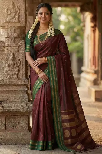 Maroon color soft silk zari woven women's beautiful saree with blouse