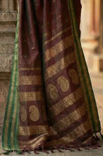 Maroon color soft silk blend zari woven women's beautiful saree with blouse