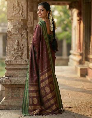 Maroon color soft silk blend zari woven women's beautiful saree with blouse 3