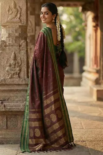 Maroon color soft silk blend zari woven women's beautiful saree with blouse