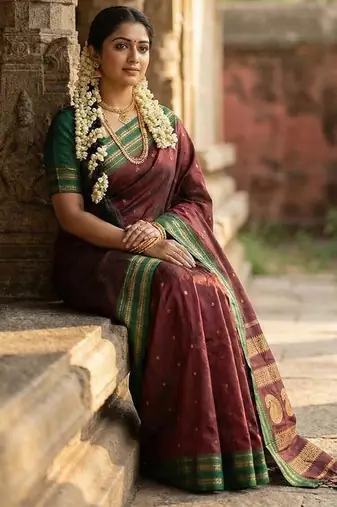 Maroon color soft silk blend zari woven women's beautiful saree with blouse