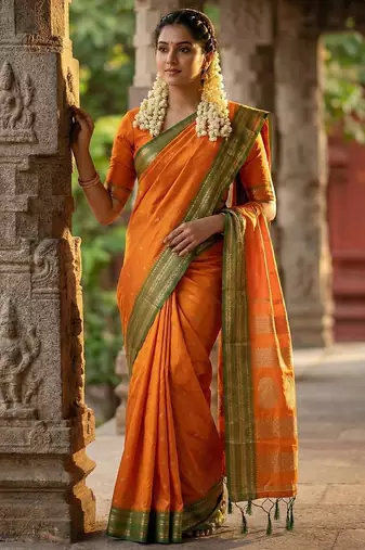 Musturd color soft silk zari woven women's beautiful saree with blouse
