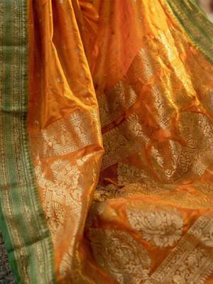 Musturd color soft silk blend zari woven women's beautiful saree with blouse 2