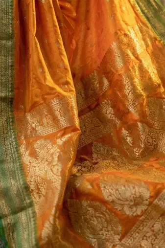 Musturd color soft silk blend zari woven women's beautiful saree with blouse