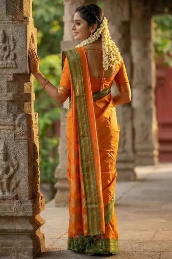 Musturd color soft silk blend zari woven women's beautiful saree with blouse