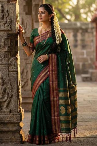 Green color soft silk zari woven women's beautiful saree with blouse